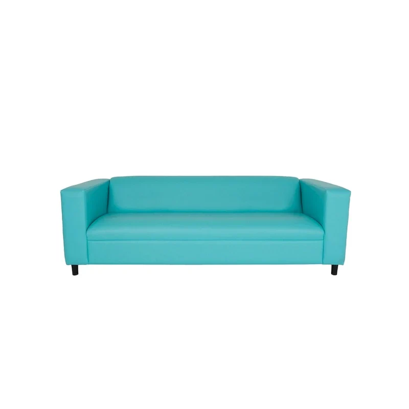 HomeRoots 84 Teal Blue Faux Leather Sofa With Black Legs - 84