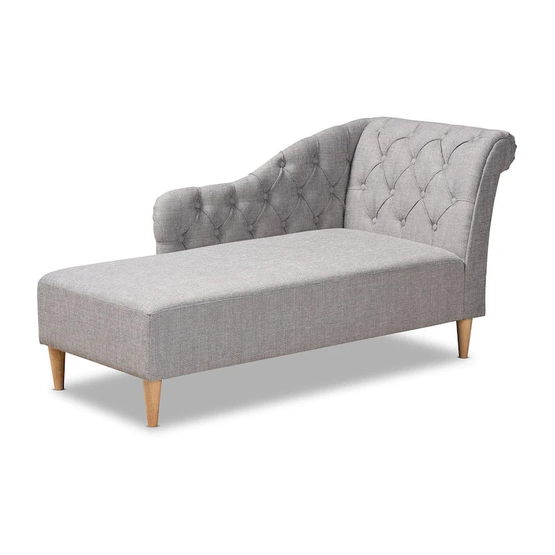 Baxton Studio Emeline Fabric Upholstered Oak Finished Wood Chaise Lounge