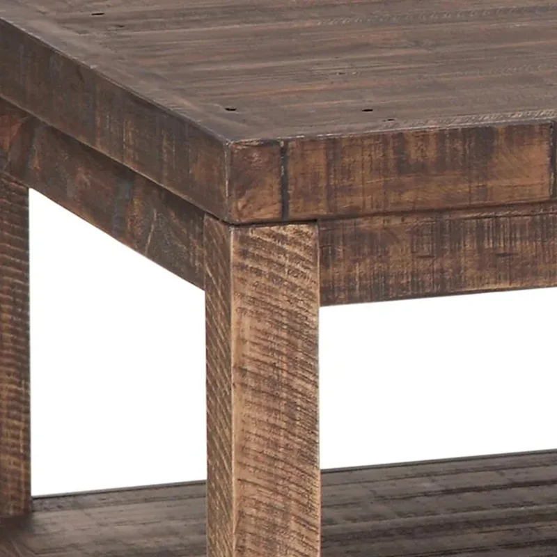 Wooden Coffee Table with One Shelf, Taupe Brown