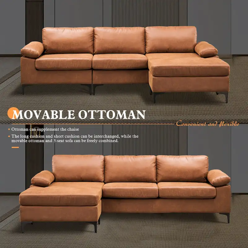 Brown Suede Reversible Chaise Sofa - 2-3 Seater