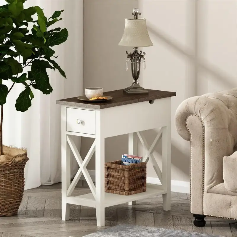 Material Flip Top Narrow End Table - 11D x 23.5W x 24H