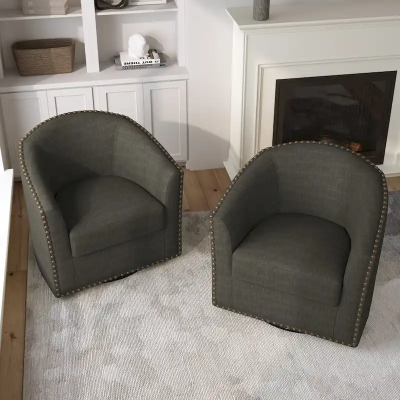 Nailhead Trim Upholstered Swivel Accent Chairs Set of 2