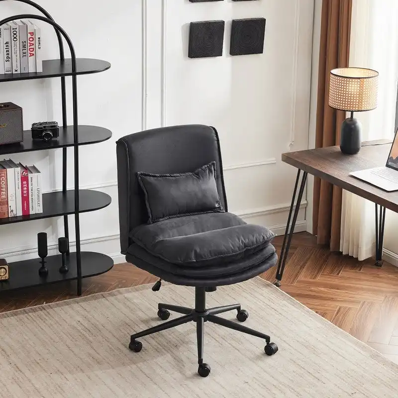 Upholstered Armless Polyester Fiber Task Office Chair With Wheels