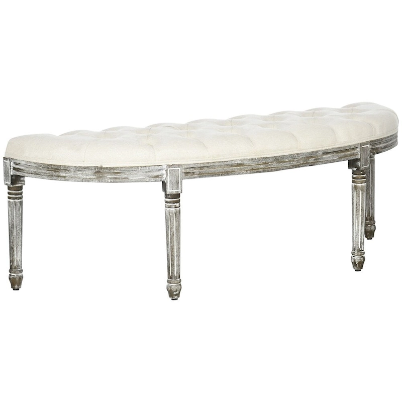 Semi-Circle Tufted Design End of Bed Bench with Rubber Wood Legs