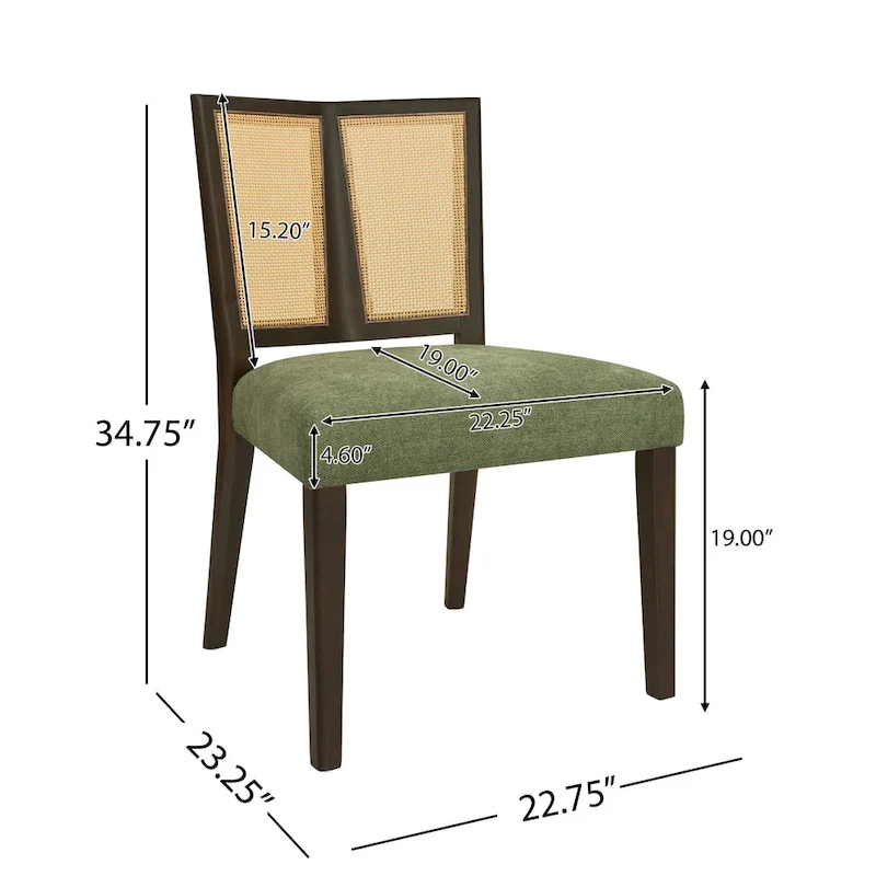 Mid-Century Rattan Back Upholstered Dining Chair Set of 2