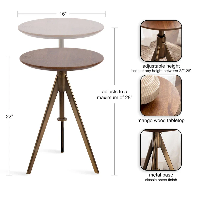 Kate and Laurel Keres Adjustable Side Table
