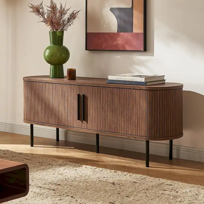 mopio Quin 59 Tambour TV Stand, Fluted Entertainment Center