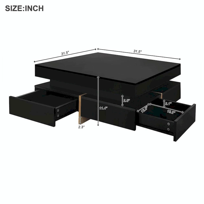 Stylish High Gloss Coffee Table with 4 Drawers