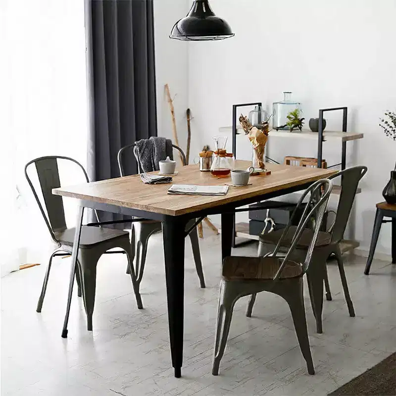 Costway Set of 4 Modern Metal Dining Side Chair Wood Seat Stackable Bistro Cafe