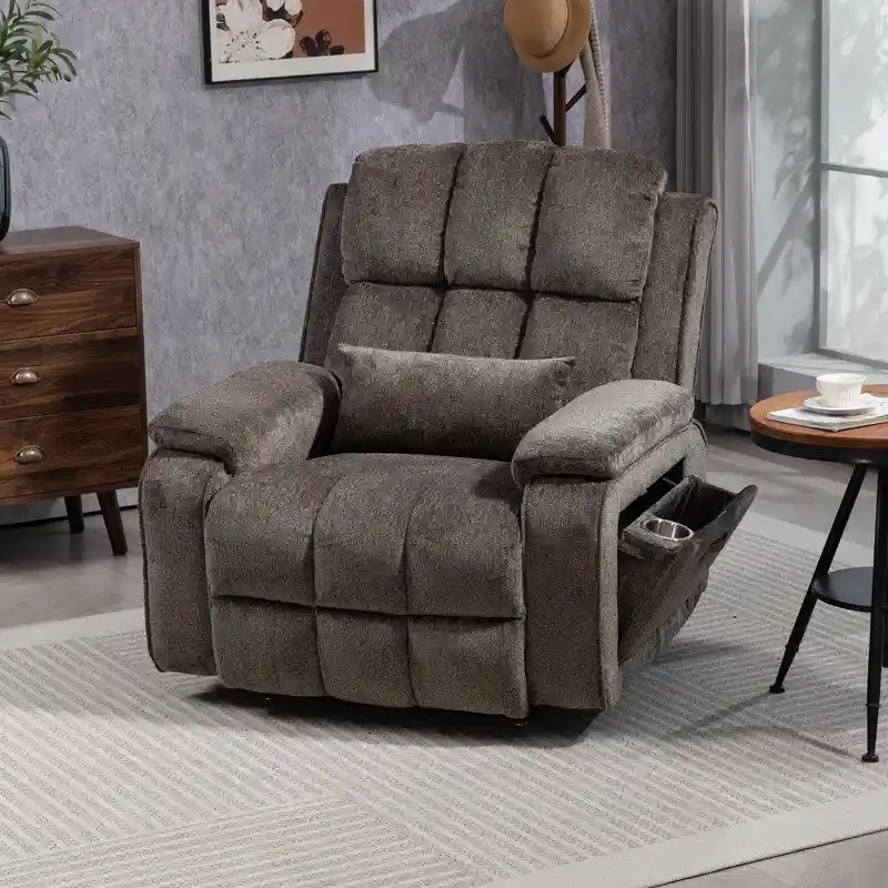 Power Lift Recliner with Extended Footrest,Overstuffed Chenille Dual Motor Recliners with Heat/Message,USB Type C Charging
