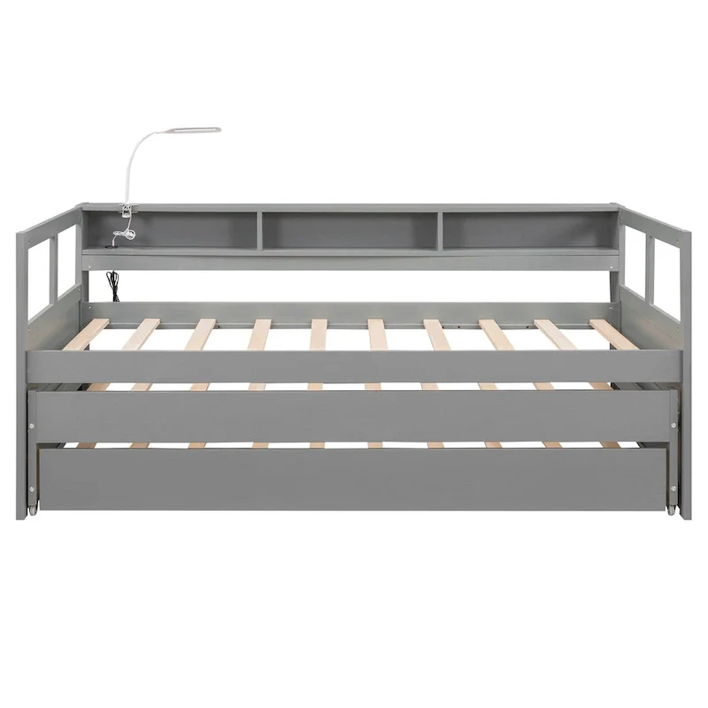 Twin XL Wood Daybed with 2 Trundles and USB Charging Design