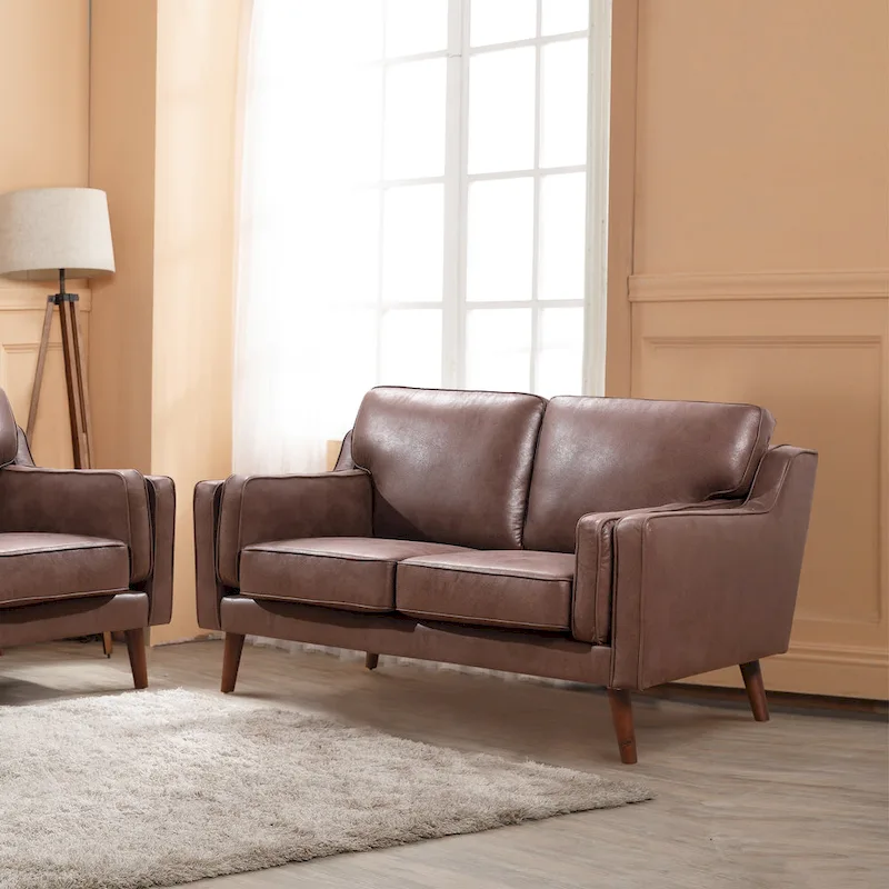 Mid-Century Leather Sofa Loveseat with 5.9 Upholstered Cushion