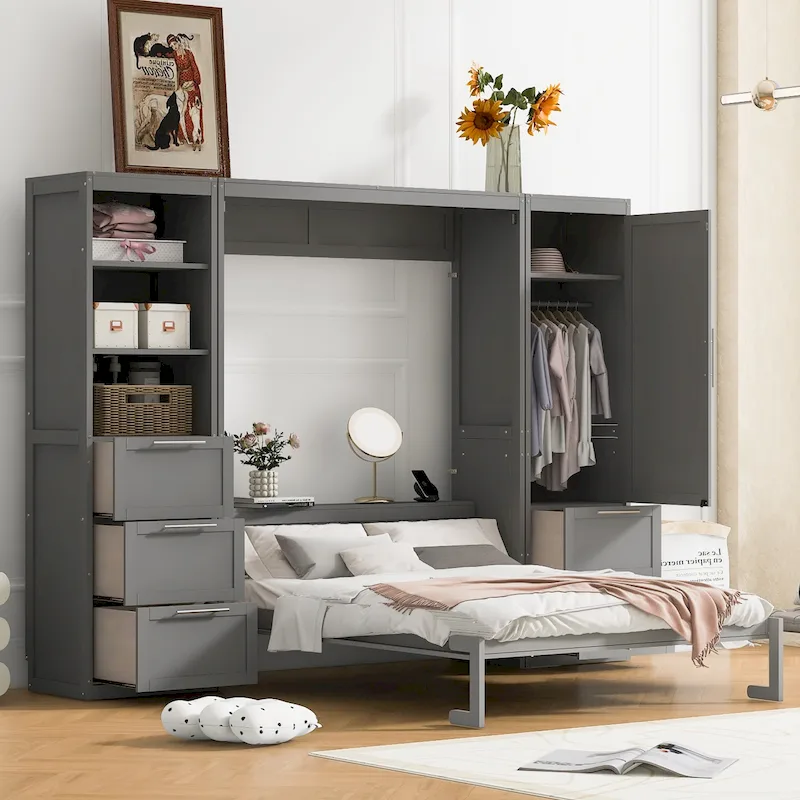 Modern Queen Murphy Bed with Closet and Drawers