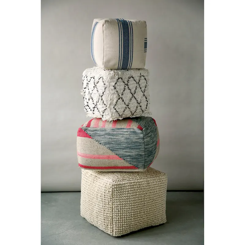 Striped Square Canvas Pouf