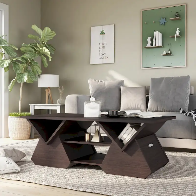 Modern Espresso 47-inch 4-Shelf Coffee Table