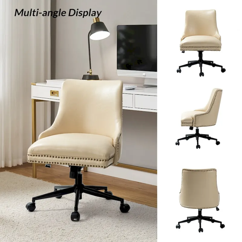 Faux Leather Swivel Office Chair - Mid-Back with Nailhead Trim - 250 lbs Capacity