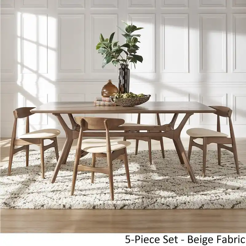Nadine Dark Walnut Finish Rectangular Dining Set - Curved Back Chairs