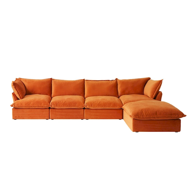 Cloud Sectional Sofa, 5-Seater Down Feather Modular Sofa L-shaped Velvet Wide Deep Seat Convertible Couch.