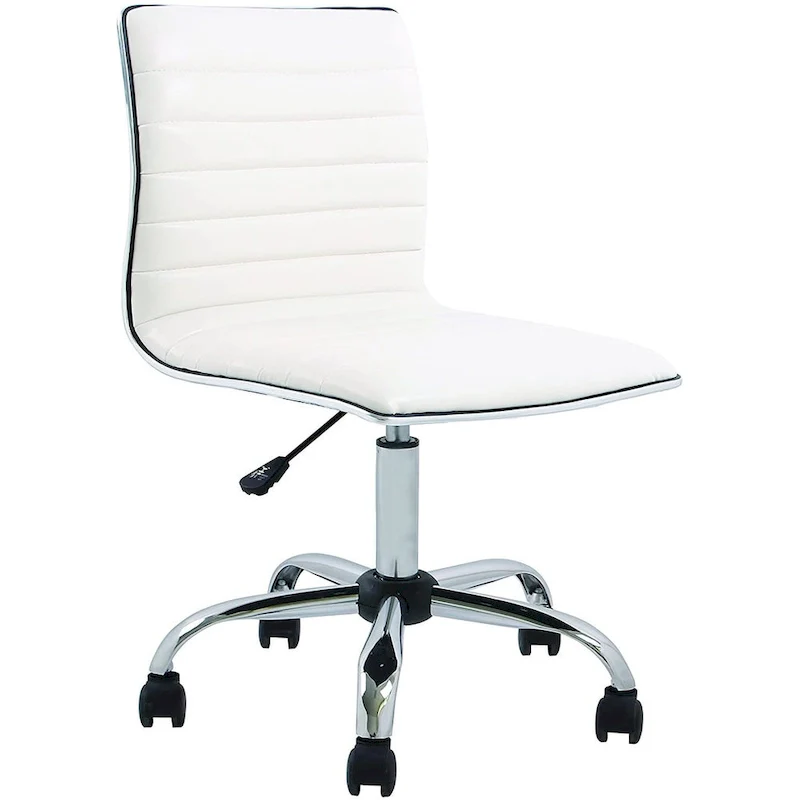Mid-Back Armless Swivel Office Chair with Lumbar Support – White Bonded Leather