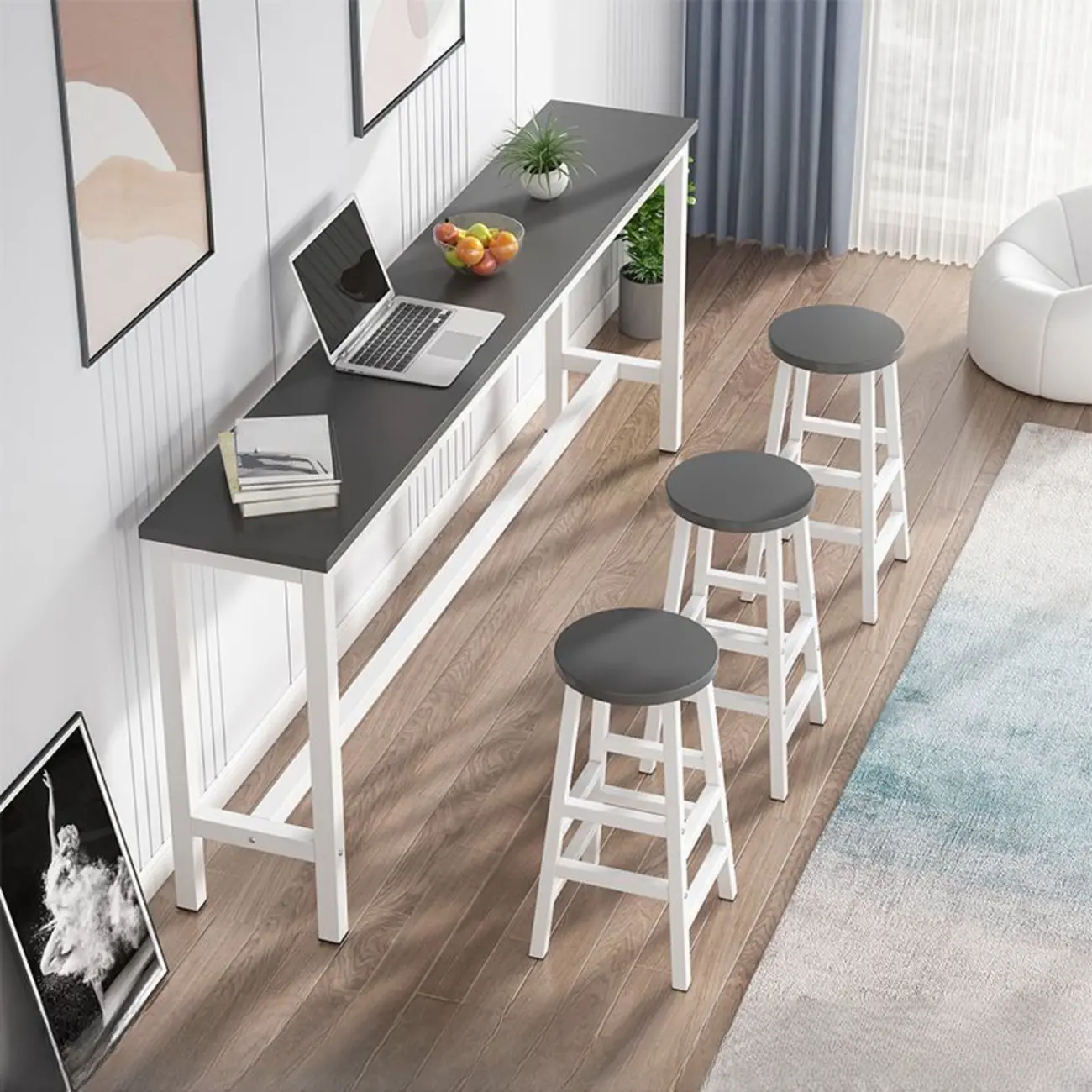 Grey Rectangle Wood Metal Footrest Bar Tables