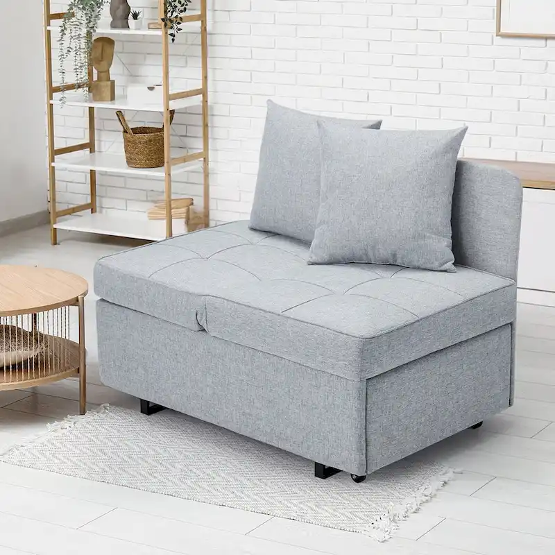 EROMMY Sleeper Sofa Chair Bed , Adjustable Backrest Pull Out Sofa Bed with Faux Linen Sofa Fabric