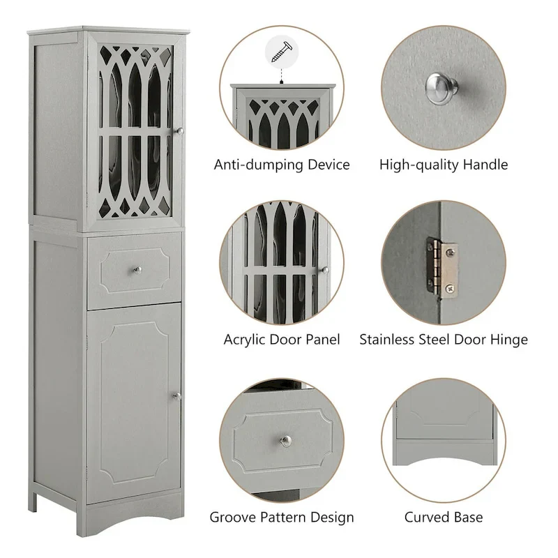 64 Tall Freestanding Bathroom Cabinet with Drawer and Adjustable Shelf