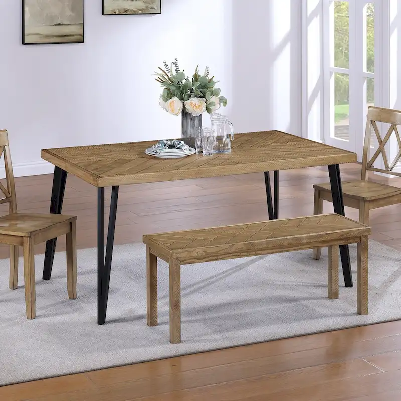 Chevron Pattern 44 Length Wooden Entryway Dining Bench