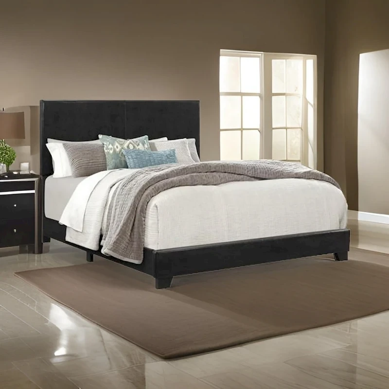 Shirin King Size Bed, Wood, Nailhead Trim, Upholstered Headboard, Black
