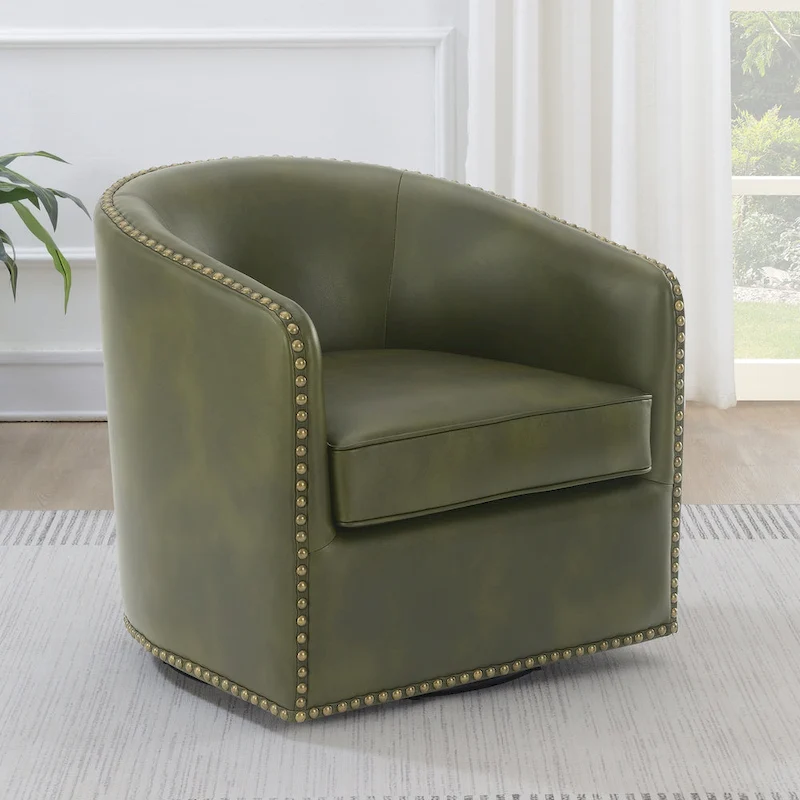 Truman Faux Leather Swivel Arm Chair with Nailhead Trim by Greyson Living