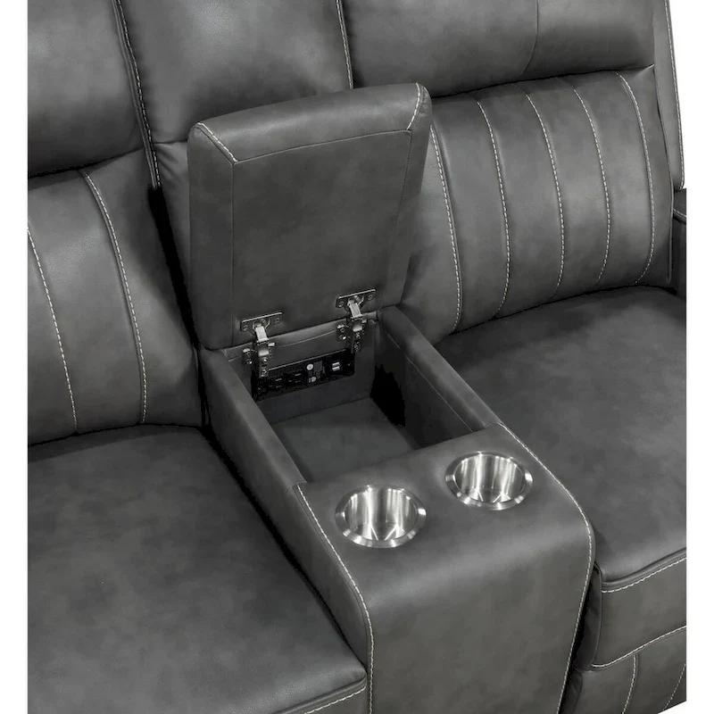 Grey Motion Reclining Loveseat with Console