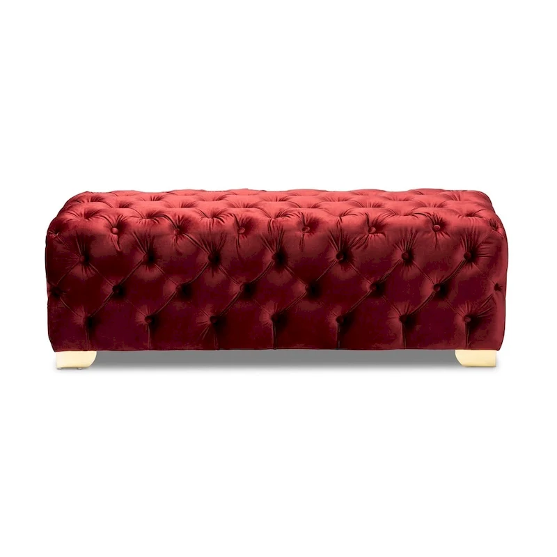 Velvet Fabric Ottoman Bench