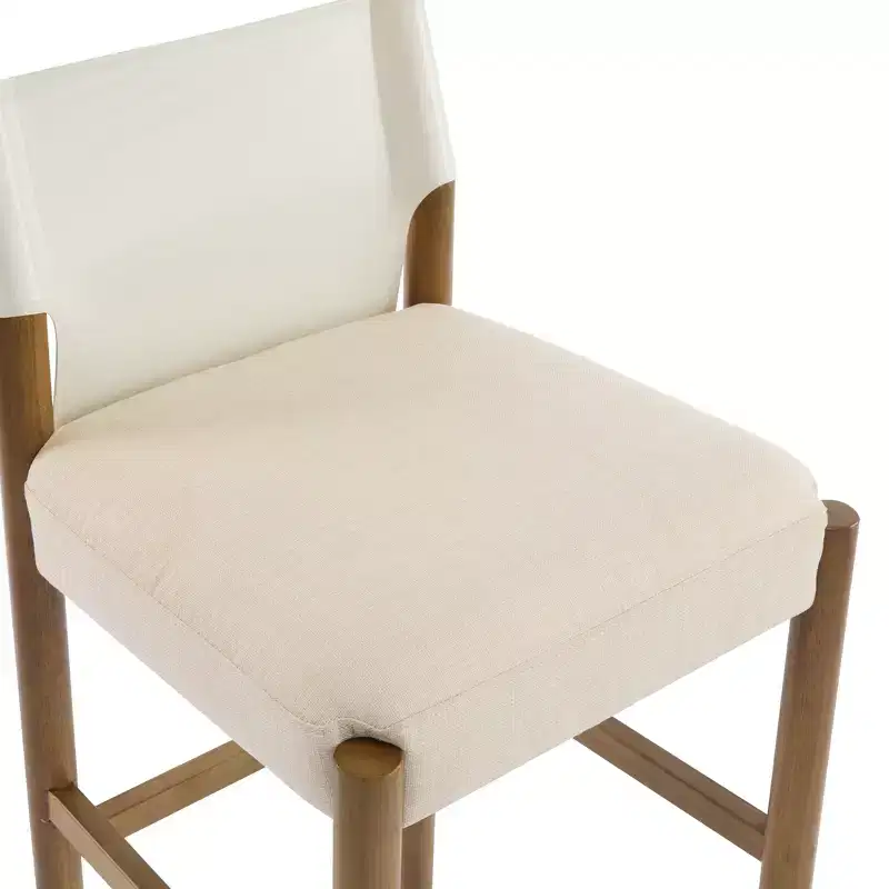 Homy Casa Set of 2 Modern 28.5 Solid Wood Bar Stools with Upholstered Seats, White