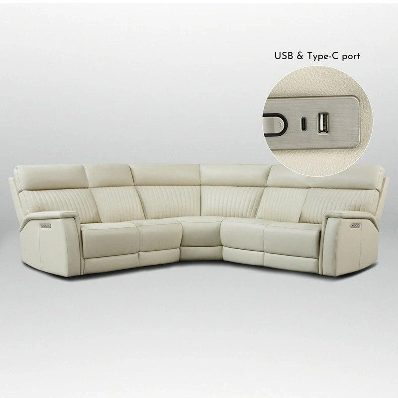 Genuine Leather Power Recliner Sectional with Power Ajustable Headrest and Lumbar, Zero Gravity, 2StationaryArmlesschairs