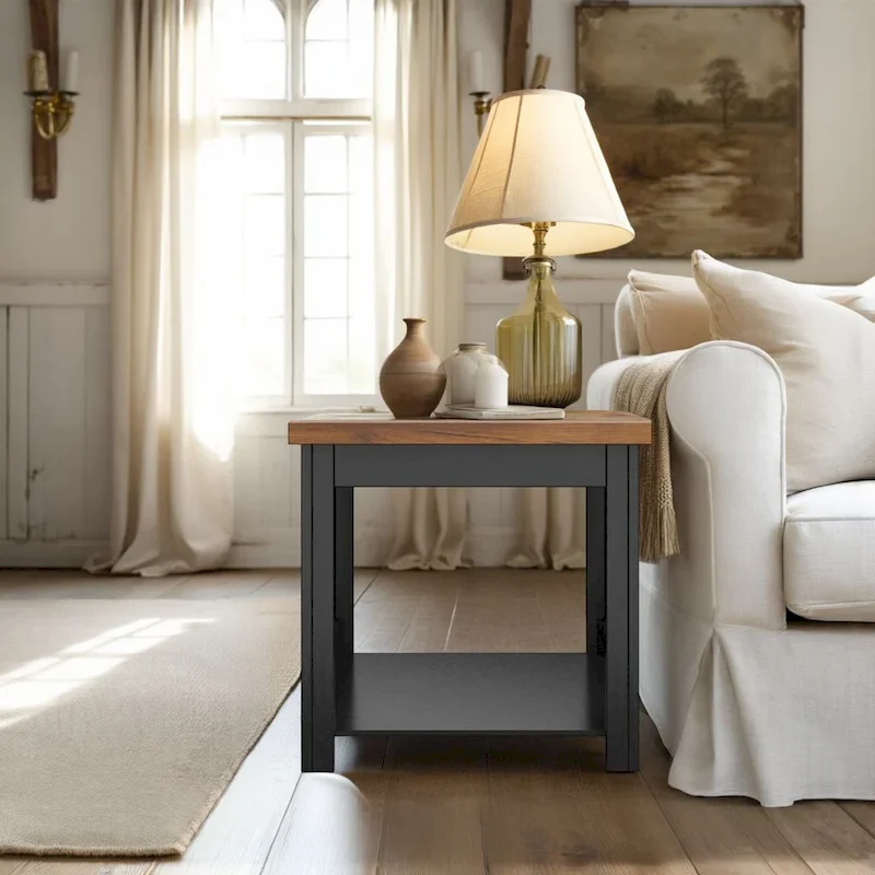 Modern Farmhouse Style 24-Inch Side Table — No Assembly Required, Two-Tone Finish