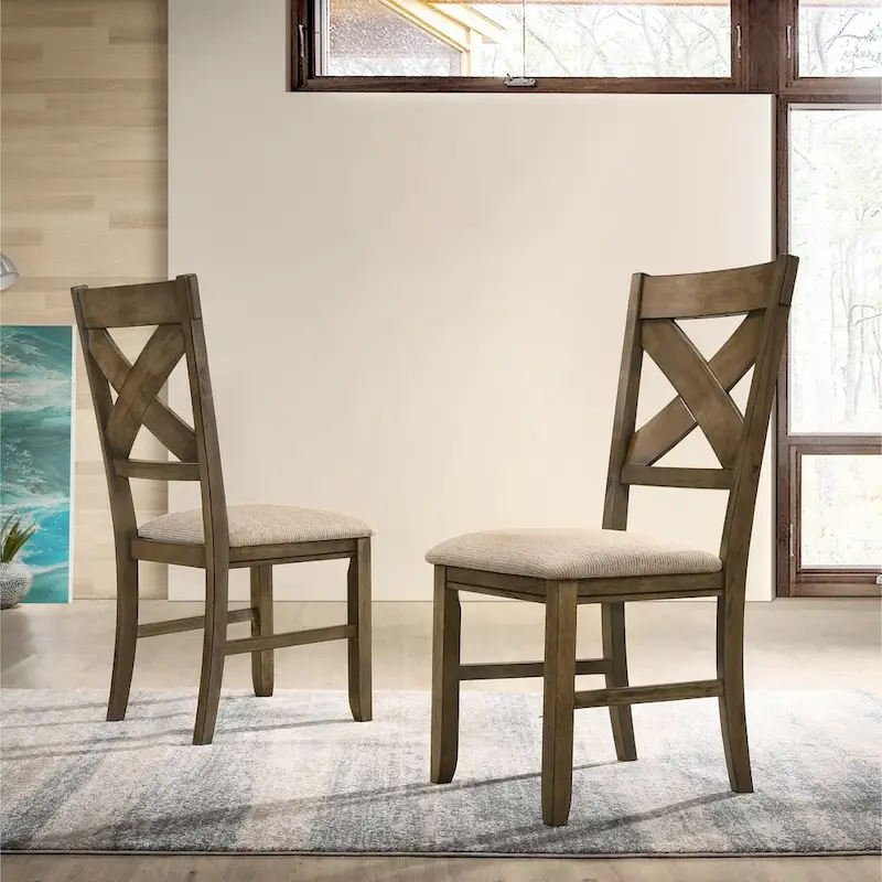 Wooden and Fabric Dining Chairs (Set of 2)