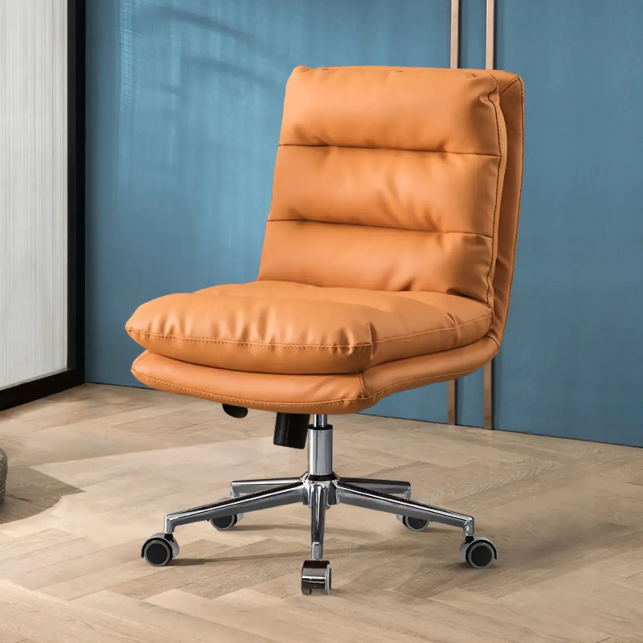 Modern Orange Leather Adjustable Swivel Office Chair