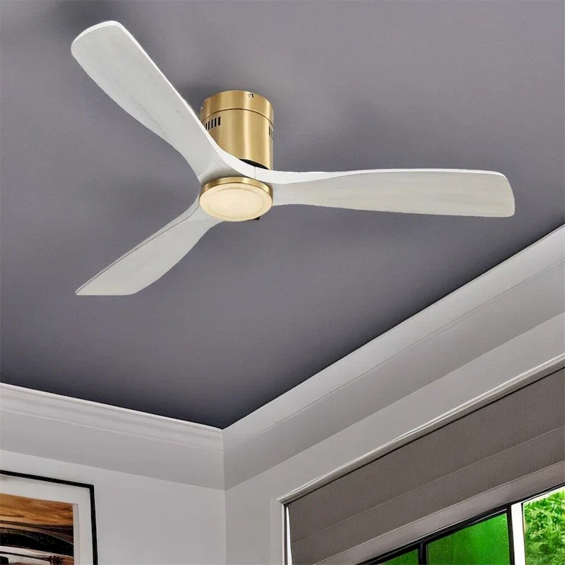 Solid Wood Fan Blade Ceiling Fan With Light