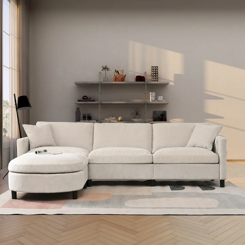 Tala Sectional Sofa Couch with Ottoman and Removable Cushion by GDFStudio