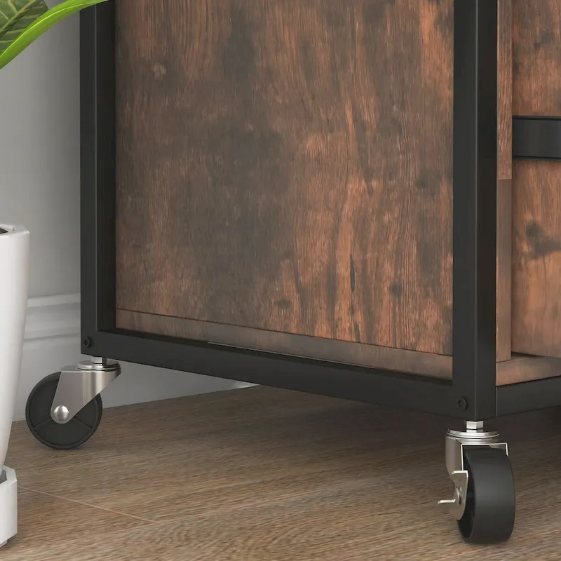 2 Drawer Mobile File Cabinet with Lock & Hanging Bar, Rustic Brown