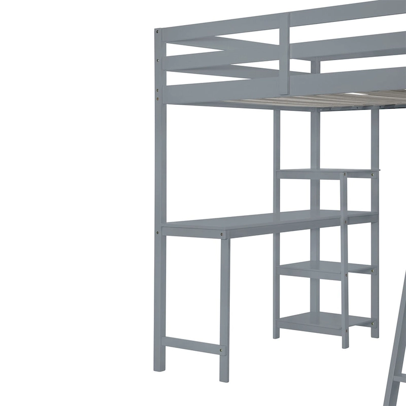 Merax Loft Bed with Wardrobe and Desk and Shelves