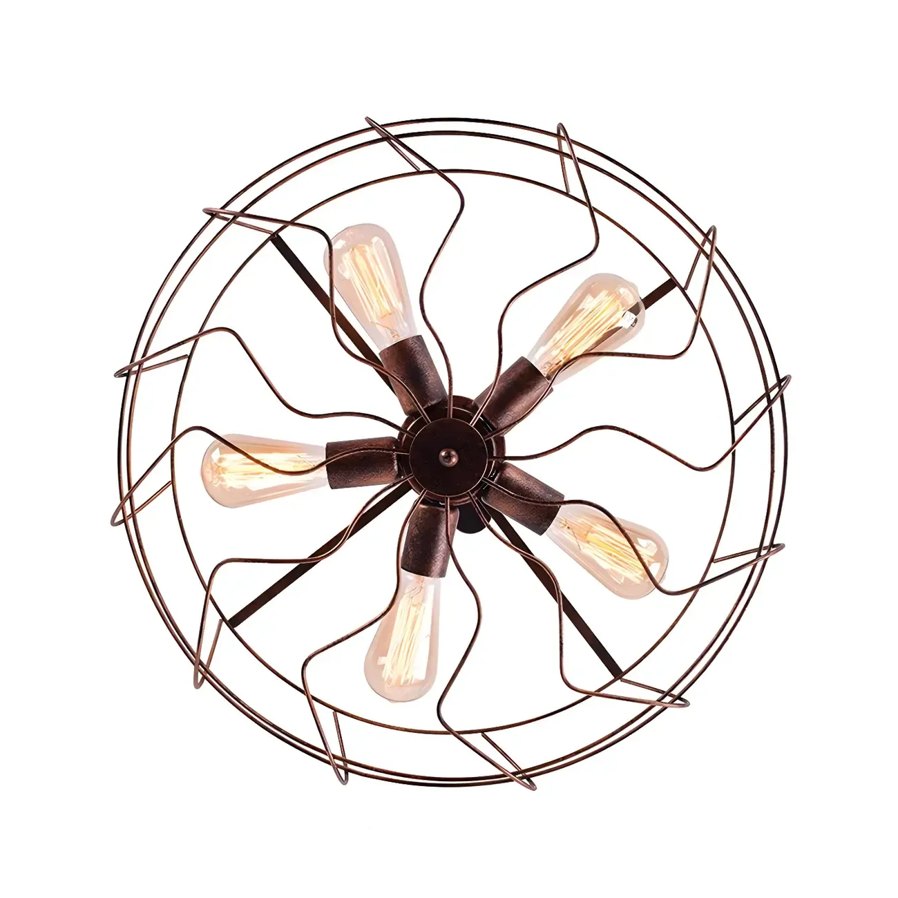 Industrial Metal Black Round Caged Semi Flush Ceiling Light