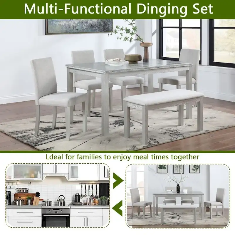 6-Piece Solid Wood Dining Table Set