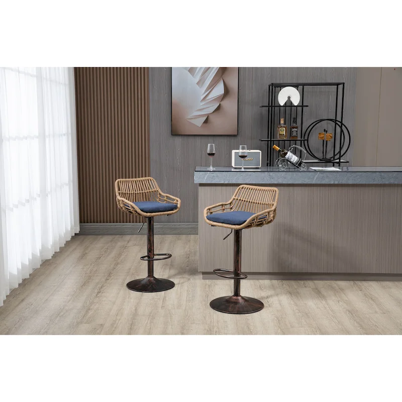 Set of 2 Swivel Upholstered Adjustable Counter Height Bar Stools With Footrest