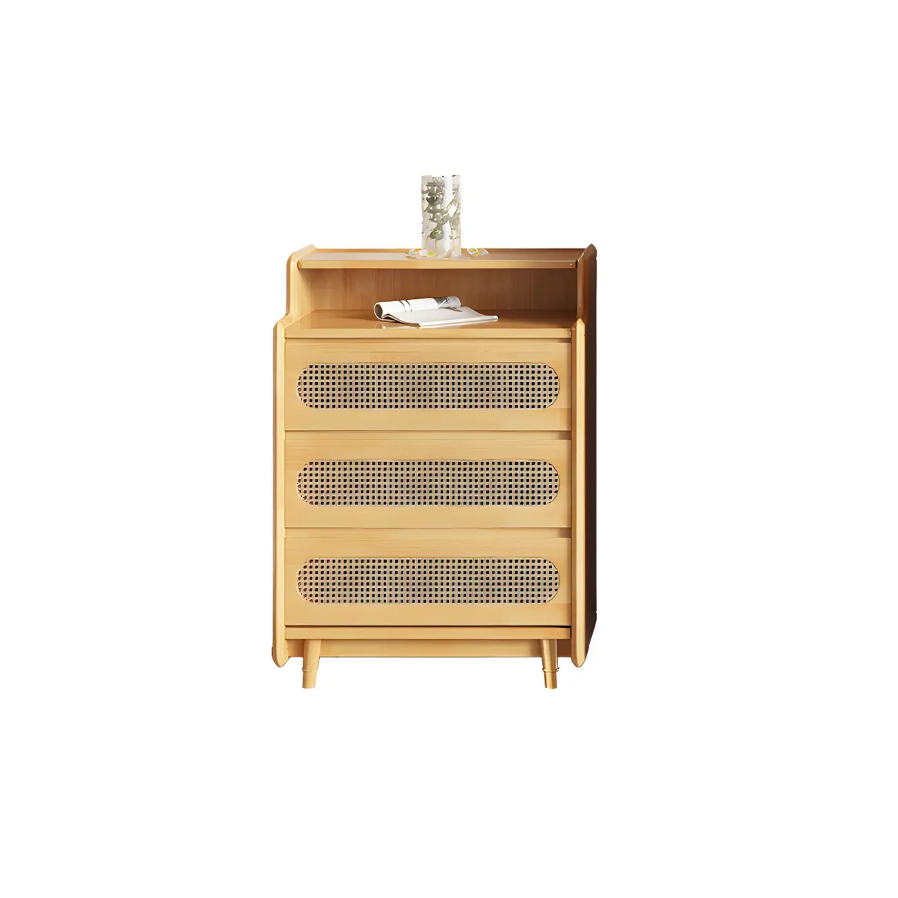 Brown Wood Rattan Front Accent Chest with Multi-Drawer