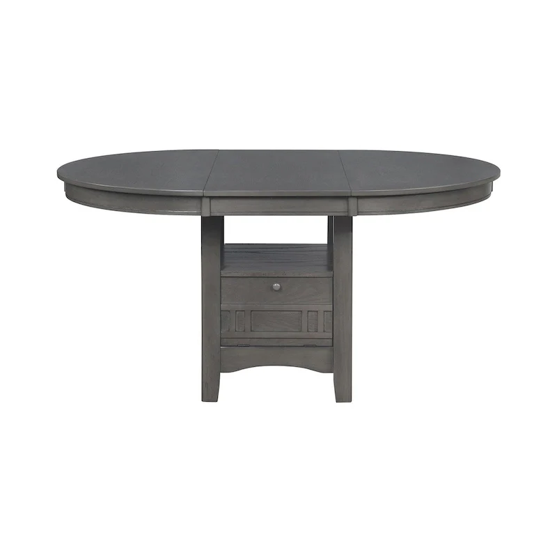 Wood Dining Table with Storage Shelves - Medium Grey Finish with Cabinet and Open Display