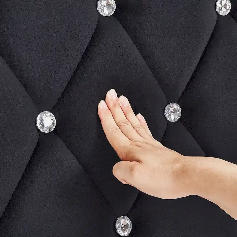 Diamond Tufted Upholstered Headboard - Beige Velvet Queen/King