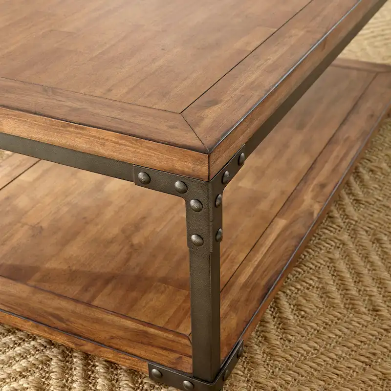 Steve Silver Leyburn Industrial Wood and Metal Coffee Table with Casters