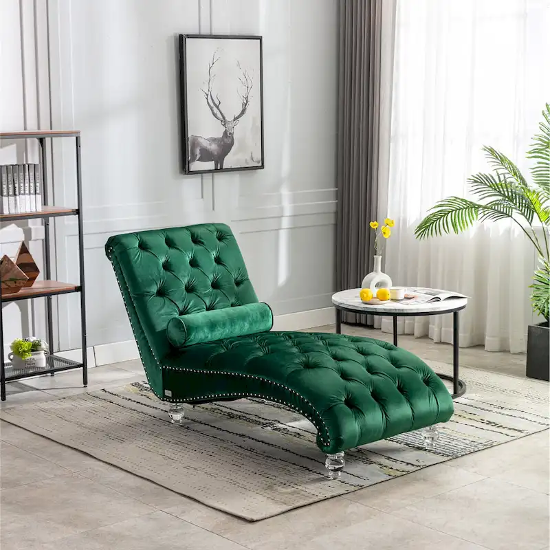 Velvet Tufted Chaise Lounge Accent Living Room Chair