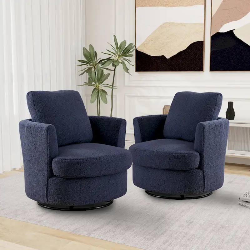 Modern Upholstered Swivel Barrel Chair(Set Of 2)
