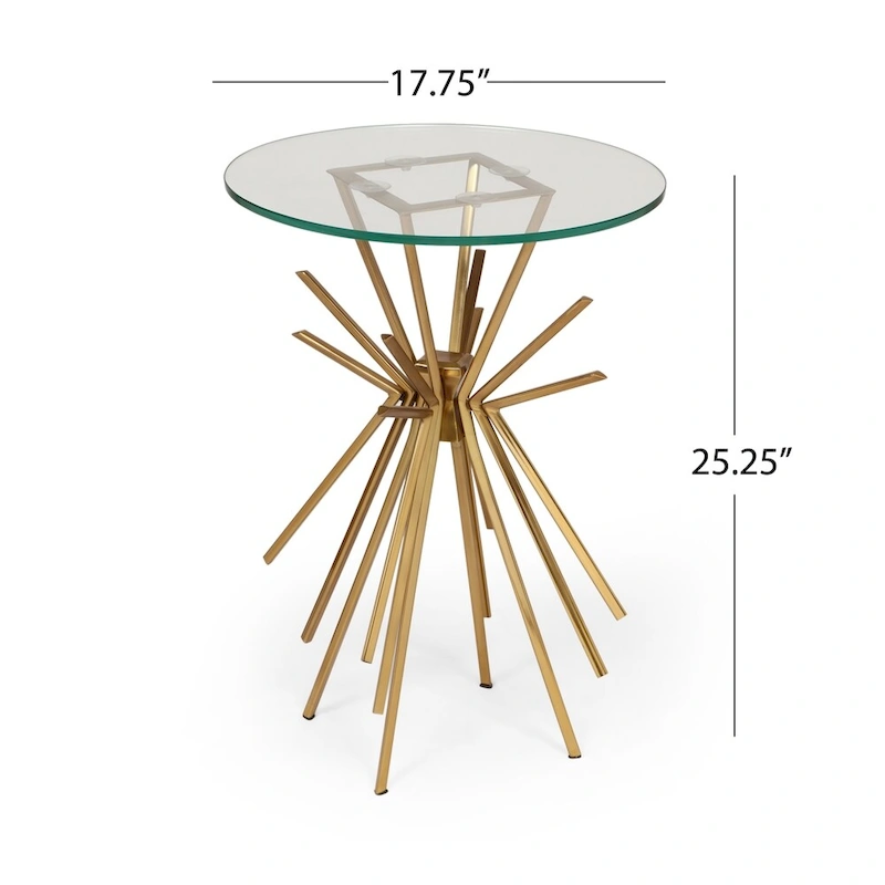 Helios Modern Glam Handcrafted Sunburst Accent Table with Tempered Glass Top by Christopher Knight Home